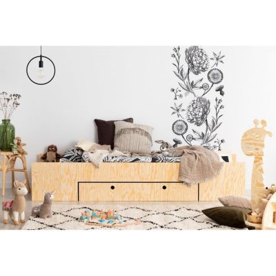 Pat pentru copii natural cu extensie suplimentară și spațiu de depozitare 70x160 cm LUNA A – Adeko