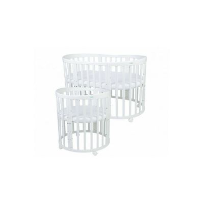 Patut Oval Evolutiv pentru Copii, Multifunctional, 7in1, Saltele Incluse, Transformabil, Masa de Schimbat, Co-Sleeping, Tarc de Joaca, Birou, Scaune, Waldin, Alb