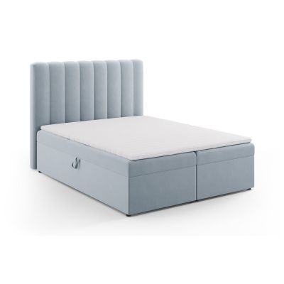 Pat boxspring albastru deschis cu spațiu de depozitare 160x200 cm Gina – Milo Casa