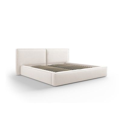 Pat matrimonial bej tapițat cu spațiu de depozitare și somieră 200x200 cm Arendal – Cosmopolitan Design
