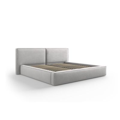 Pat matrimonial gri deschis tapițat cu spațiu de depozitare și somieră 140x200 cm Arendal – Cosmopolitan Design