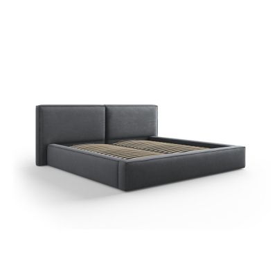 Pat matrimonial gri închis tapițat cu spațiu de depozitare și somieră 140x200 cm Arendal – Cosmopolitan Design