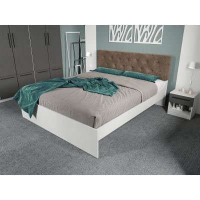 Pat Alb cu tapiterie Maro - Madrid 140x200 Fara sertare