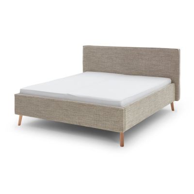 Pat matrimonial bej tapițat cu spațiu de depozitare cu somieră 180x200 cm Riva – Meise Möbel