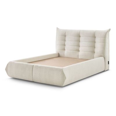 Pat matrimonial bej tapițat cu spațiu de depozitare și somieră 180x200 cm Clothilde – Bobochic Paris