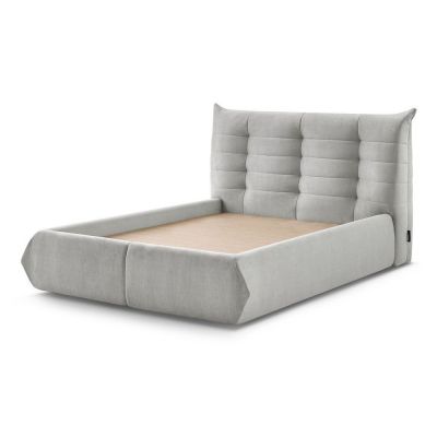 Pat matrimonial gri deschis tapițat cu spațiu de depozitare și somieră 160x200 cm Clothilde – Bobochic Paris