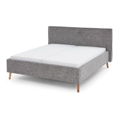 Pat matrimonial gri tapițat cu spațiu de depozitare cu somieră 180x200 cm Riva – Meise Möbel