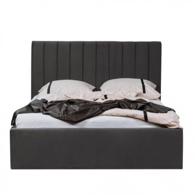 Pat Tapitat Ravel, Negru, Dimensiune Saltea 160 x 200 Cm, Cu Somiera Rabatabila