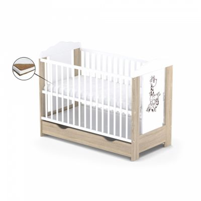 Patut cu sertar Vessanti Ella Stejar cu alb + Saltea Cocos 10 cm