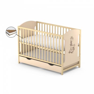 Patut cu sertar Vessanti Milo Girafa Crem cu natur + Saltea Cocos 12 cm