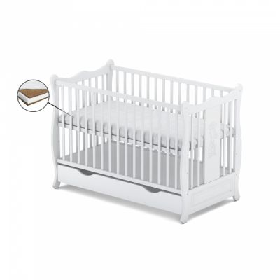 Patut cu sertar Vessanti Sophia Alb + Saltea Cocos 10 cm