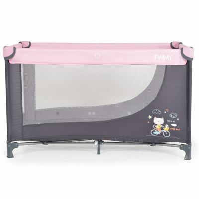 Patut Moni Tommy Pink 2023 pliabil, cu 2 nivele, usita cu fermoar, saltea si geanta de transport incluse