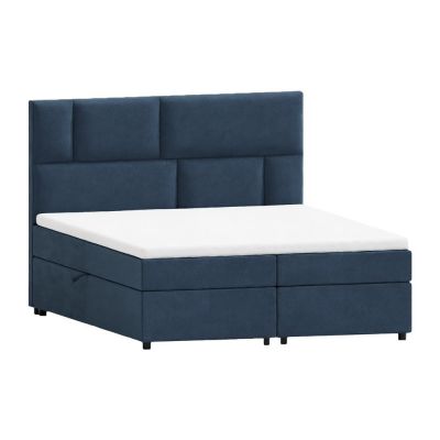 Pat boxspring albastru închis cu spațiu de depozitare 160x200 cm Lola – Ropez