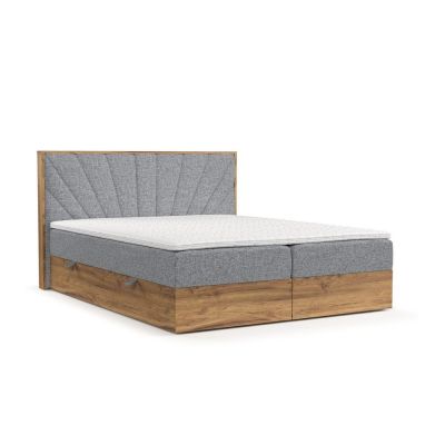 Pat boxspring gri/în culoare naturală cu spațiu de depozitare 200x200 cm Asahi – Maison de Rêve