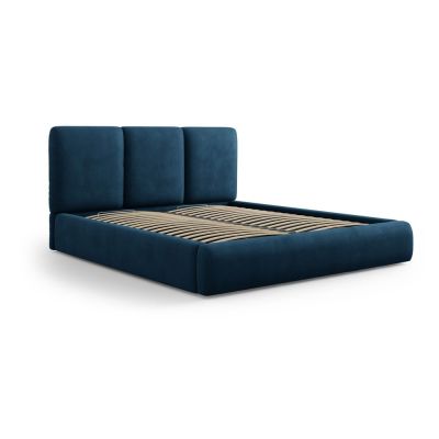 Pat matrimonial albastru închis tapițat cu spațiu de depozitare și somieră 140x200 cm Brody – Mazzini Beds