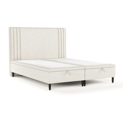 Pat matrimonial bej tapițat cu spațiu de depozitare 140x200 cm Musca – Maison de Rêve