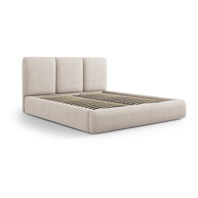 Pat matrimonial bej tapițat cu spațiu de depozitare cu somieră 180x200 cm Brody – Mazzini Beds