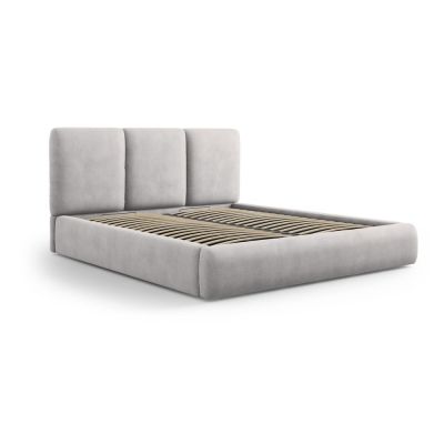 Pat matrimonial gri deschis tapițat cu spațiu de depozitare cu somieră 160x200 cm Brody – Mazzini Beds