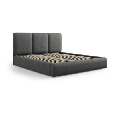 Pat matrimonial gri tapițat cu spațiu de depozitare cu somieră 160x200 cm Brody – Mazzini Beds