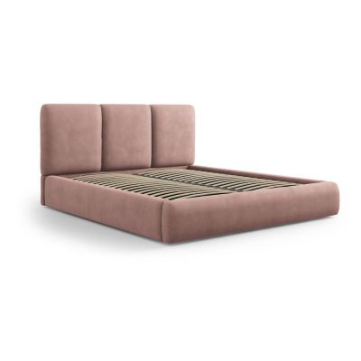 Pat matrimonial roz deschis tapițat cu spațiu de depozitare cu somieră 160x200 cm Brody – Mazzini Beds