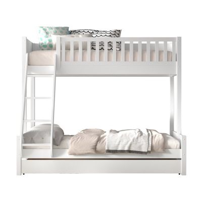 Pat pentru copii alb supraetajat din lemn masiv de pin cu spațiu de depozitare 140x200/90x200 cm SCOTT – Vipack