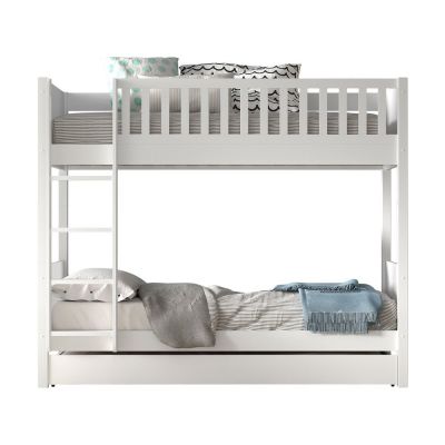 Pat pentru copii alb supraetajat din lemn masiv de pin cu spațiu de depozitare 90x200 cm SCOTT – Vipack