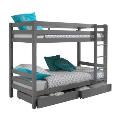 Pat pentru copii gri supraetajat din lemn de pin cu spațiu de depozitare 90x200 cm PINO – Vipack