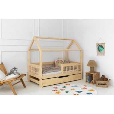 Pat pentru copii în culoare naturală de tip casă/cu extensie suplimentară din lemn de pin cu spațiu de depozitare 70x140 cm Mila MBW – Adeko