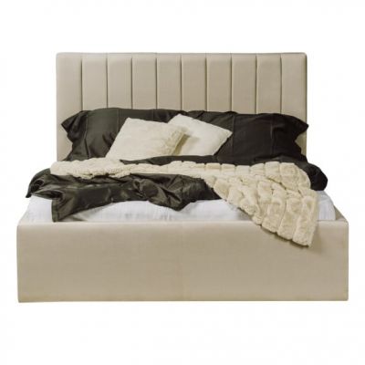 Pat Tapitat Ravel, Crem, Dimensiune Saltea 180 x 200 Cm, Cu Somiera Rabatabila