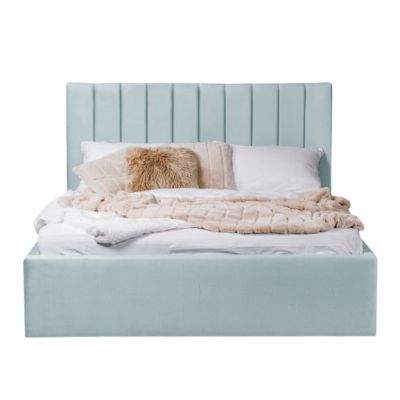 Pat Tapitat Ravel, Albastru, Dimensiune Saltea 140 x 200 Cm, Cu Somiera Rabatabila