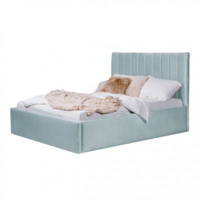 Pat Tapitat Ravel, Albastru, Dimensiune Saltea 140 x 200 Cm, Cu Somiera Rabatabila