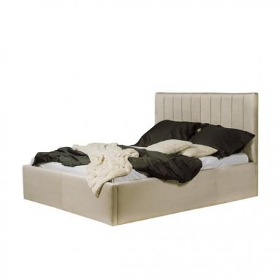 Pat Tapitat Ravel, Crem, Dimensiune Saltea 180 x 200 Cm, Cu Somiera Rabatabila