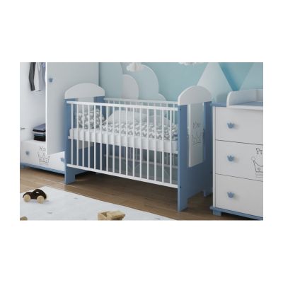 Patut din lemn MDF Nichiduta Ptilou Blue Prince cu sistem 3 bare detasabile, Somiera reglabila pe 3 nivele de inaltime, Vopsea sigura pe baza de apa, Design modern, Margini rotunjite,Dimensiuni interioare 120x60cm