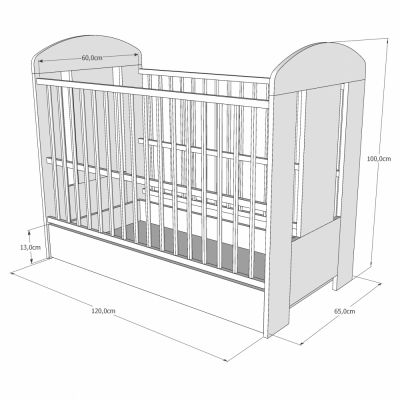 Patut din lemn MDF Nichiduta Ptilou Gray Stars cu sistem 3 bare detasabile, Somiera reglabila pe 3 nivele de inaltime, Vopsea sigura pe baza de apa, Design modern, Margini rotunjite,Dimensiuni interioare 120x60cm