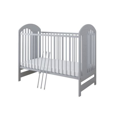 Patut din lemn pentru copii Nichiduta Tymon Grey, design modern cu somiera reglabila pe 3 inaltimi distincte, sistem cu 3 bare laterale detasabile, margini rotunjite, pana la 4 ani, dimensiuni exterioare 124 x 66 x 106 cm