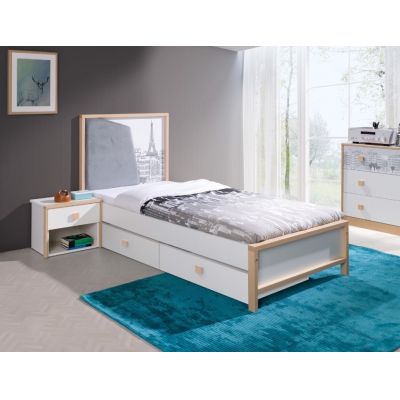 Pat din lemn de fag si pal, cu 2 sertare pentru copii Bento, 200 x 90 cm Pat din lemn de fag si pal, cu 2 sertare pentru copii Bento, 200 x 90 cm