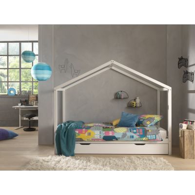 Pat din lemn de pin cu sertar, pentru copii tip casuta Dallas House Alb, 200 x 90 cm Pat din lemn de pin cu sertar, pentru copii tip casuta Dallas House Alb, 200 x 90 cm