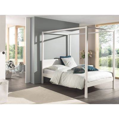 Pat din lemn de pin cu suport baldachin, pentru copii si tineret Pino Canopy Alb Pat din lemn de pin cu suport baldachin, pentru copii si tineret Pino Canopy Alb