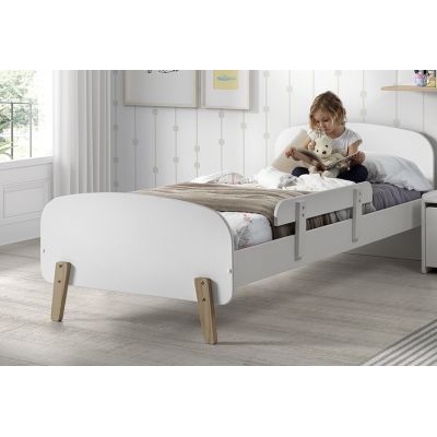 Pat din lemn de pin si MDF cu protectie, pentru copii Kiddy Alb, 200 x 90 cm