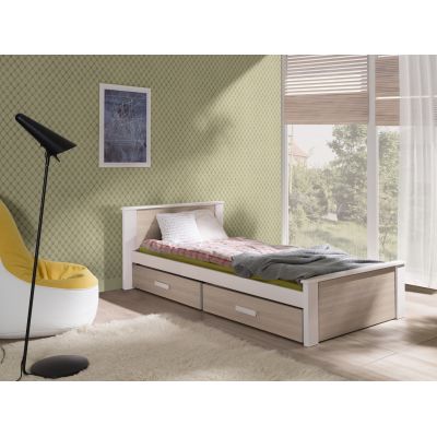 Pat din lemn de pin si pal, cu 2 sertare pentru copii Aldo, 200 x 90 cm Pat din lemn de pin si pal, cu 2 sertare pentru copii Aldo, 200 x 90 cm