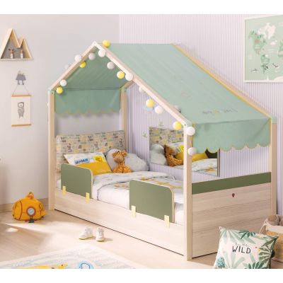 Pat din pal cu 2 protectii, pentru copii Montessori New Natural / Verde, 180 x 80 cm