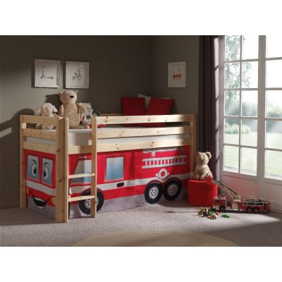 Pat etajat din lemn de pin, cu spatiu de joaca pentru copii Pino Fire Rescue Natural, 200 x 90 cm Pat etajat din lemn de pin, cu spatiu de joaca pentru copii Pino Fire Rescue Natural, 200 x 90 cm