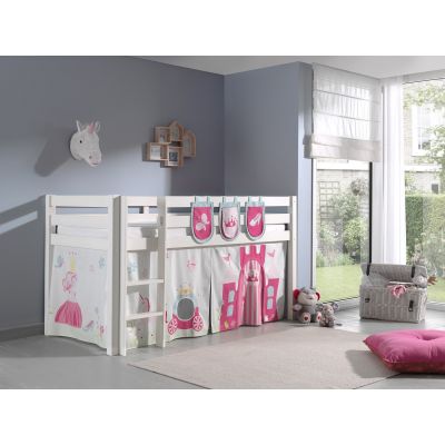 Pat etajat din lemn de pin, cu spatiu de joaca pentru copii Pino Plus Princess Alb, 200 x 90 cm Pat etajat din lemn de pin, cu spatiu de joaca pentru copii Pino Plus Princess Alb, 200 x 90 cm