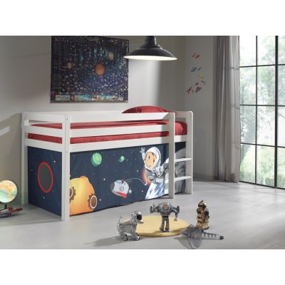 Pat etajat din lemn de pin, cu spatiu de joaca pentru copii Pino Space Alb, 200 x 90 cm