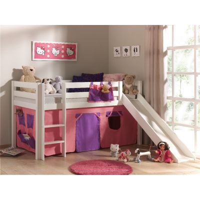 Pat etajat din lemn de pin, cu tobogan pentru copii Pino Bella Pink Alb, 200 x 90 cm Pat etajat din lemn de pin, cu tobogan pentru copii Pino Bella Pink Alb, 200 x 90 cm