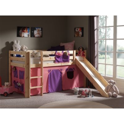 Pat etajat din lemn de pin, cu tobogan pentru copii Pino Bella Pink Natural, 200 x 90 cm Pat etajat din lemn de pin, cu tobogan pentru copii Pino Bella Pink Natural, 200 x 90 cm