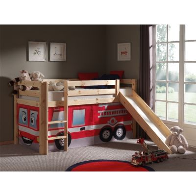 Pat etajat din lemn de pin, cu tobogan pentru copii Pino Fire Rescue Natural, 200 x 90 cm Pat etajat din lemn de pin, cu tobogan pentru copii Pino Fire Rescue Natural, 200 x 90 cm