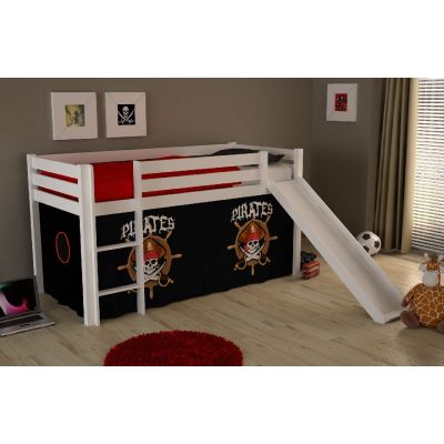 Pat etajat din lemn de pin, cu tobogan pentru copii Pino Pirates Alb, 200 x 90 cm Pat etajat din lemn de pin, cu tobogan pentru copii Pino Pirates Alb, 200 x 90 cm