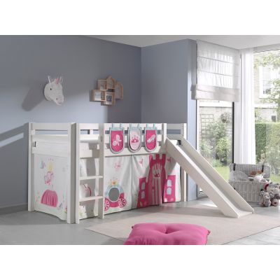 Pat etajat din lemn de pin, cu tobogan pentru copii Pino Plus Princess Alb, 200 x 90 cm Pat etajat din lemn de pin, cu tobogan pentru copii Pino Plus Princess Alb, 200 x 90 cm