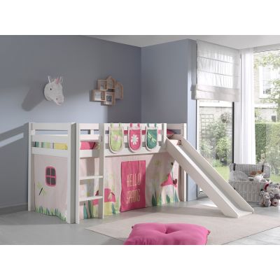 Pat etajat din lemn de pin, cu tobogan pentru copii Pino Plus Spring Alb, 200 x 90 cm Pat etajat din lemn de pin, cu tobogan pentru copii Pino Plus Spring Alb, 200 x 90 cm